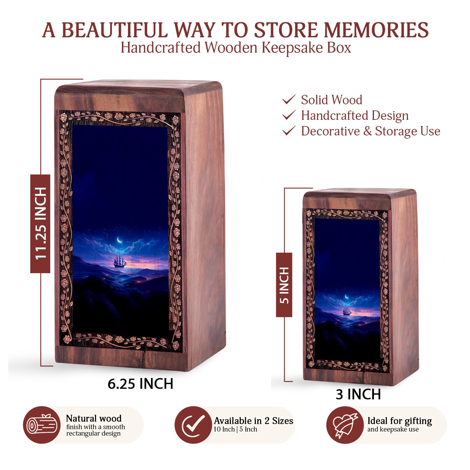 Ship Keepshake For Ashes - Night Moon Theme Cremation Keepshake For Adult Man