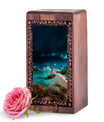 Tropical Paradise Beach Ocean Memorial Urn - Wooden Ship Urn For Ashes
