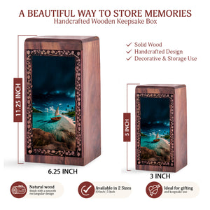 Tropical Paradise Beach Ocean Memorial Urn - Wooden Ship Urn For Ashes