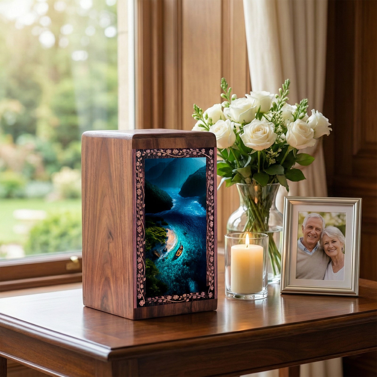 Coastal Lagoon Paradise Theme Memorial Urn – Boat Cremation Urn For Burial
