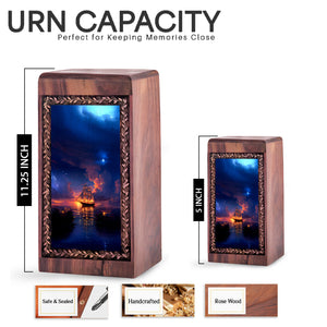 Firelight Ship Theme Memorial Urn - Cremation Wooden Urns For Human Ashes Adult Male