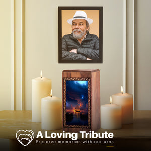 Firelight Ship Theme Memorial Urn - Cremation Wooden Urns For Human Ashes Adult Male