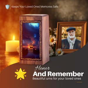 Firelight Ship Theme Memorial Urn - Cremation Wooden Urns For Human Ashes Adult Male