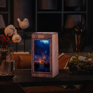 Firelight Ship Theme Memorial Urn - Cremation Wooden Urns For Human Ashes Adult Male