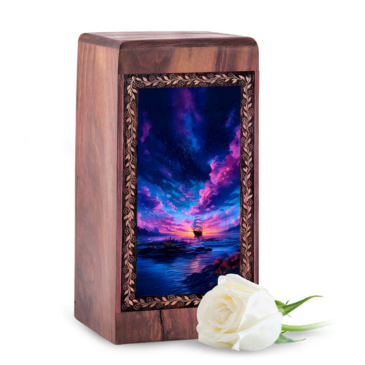 Galaxy Ocean Ship Theme Cremation Urn - Keepshake Urn For Mom & Dad