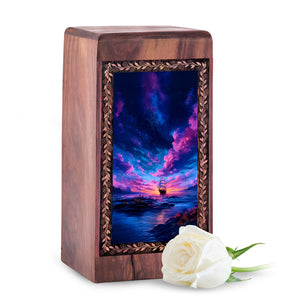 Artistic Ship Memorial Urn - Handmade Wooden Funeral Urn For Mom & Dad