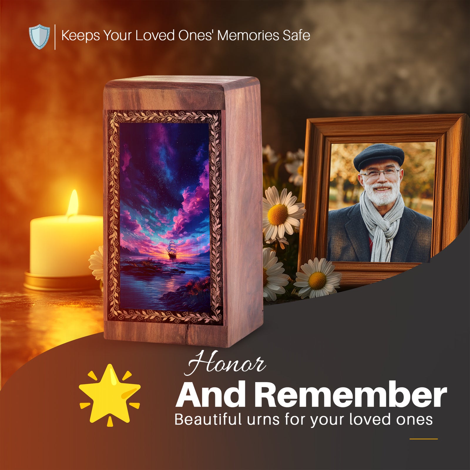 Artistic Ship Memorial Urn - Handmade Wooden Funeral Urn For Mom & Dad