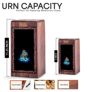 Glowing Dolphin Ship Theme Cremation Urn For Ashes - Premium Wooden Urn Box