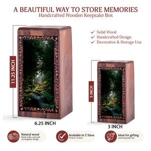 Forest Deer Wooden Urn for Ashes – Nature Memorial Cremation Urn for Adults