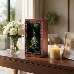 Forest Deer Wooden Urn for Ashes – Nature Memorial Cremation Urn for Adults