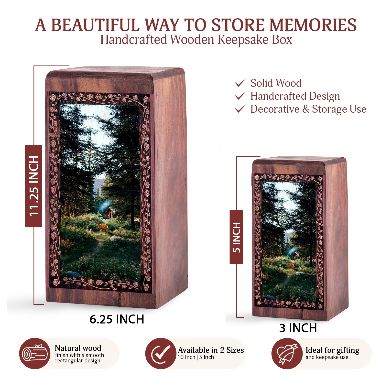 Peaceful Deer Landscape Urn For Ashes - Green Forest Cremation Urn For Burial