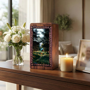Peaceful Deer Landscape Urn For Ashes - Green Forest Cremation Urn For Burial