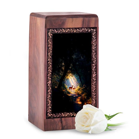 Natural Light Deer Woodland Urn Box – Memorial Cremation Urn For Adult Male