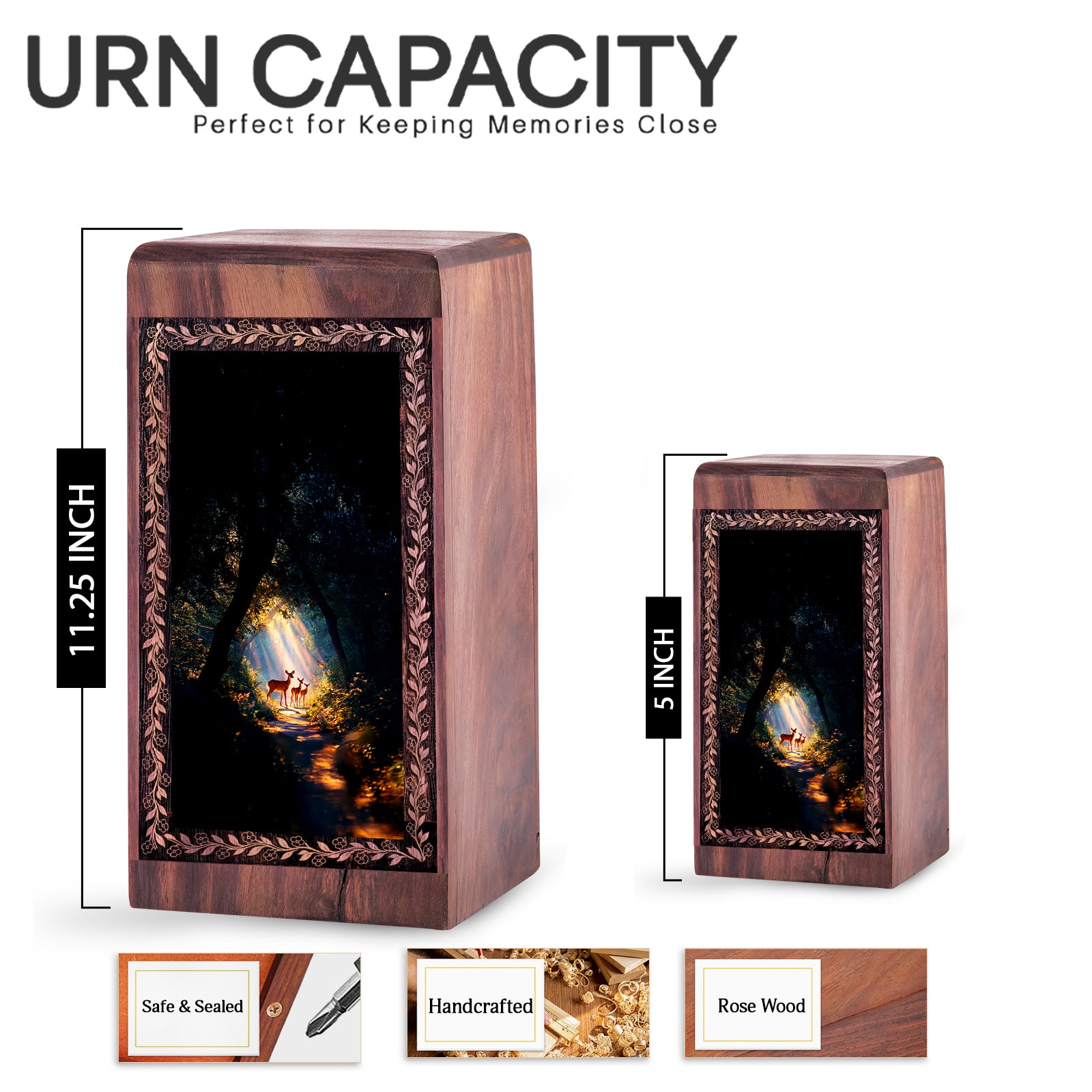 Natural Light Deer Woodland Urn Box – Memorial Cremation Urn For Adult Male