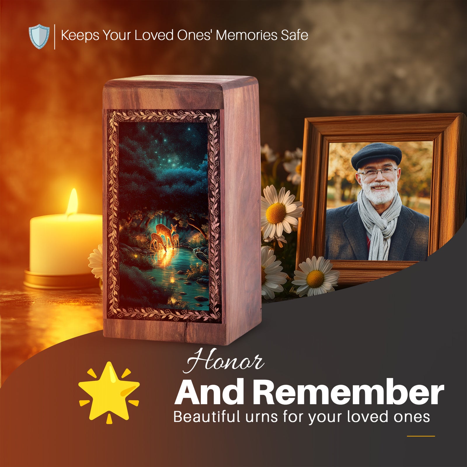 Moonlit Deer Family River Memorial Urn – Night Water Theme For Mom & Dad