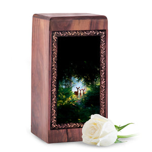 Nature Inspired Deer Woodland Urn - Scenic Forest Theme Funeral Boxes For Ashes