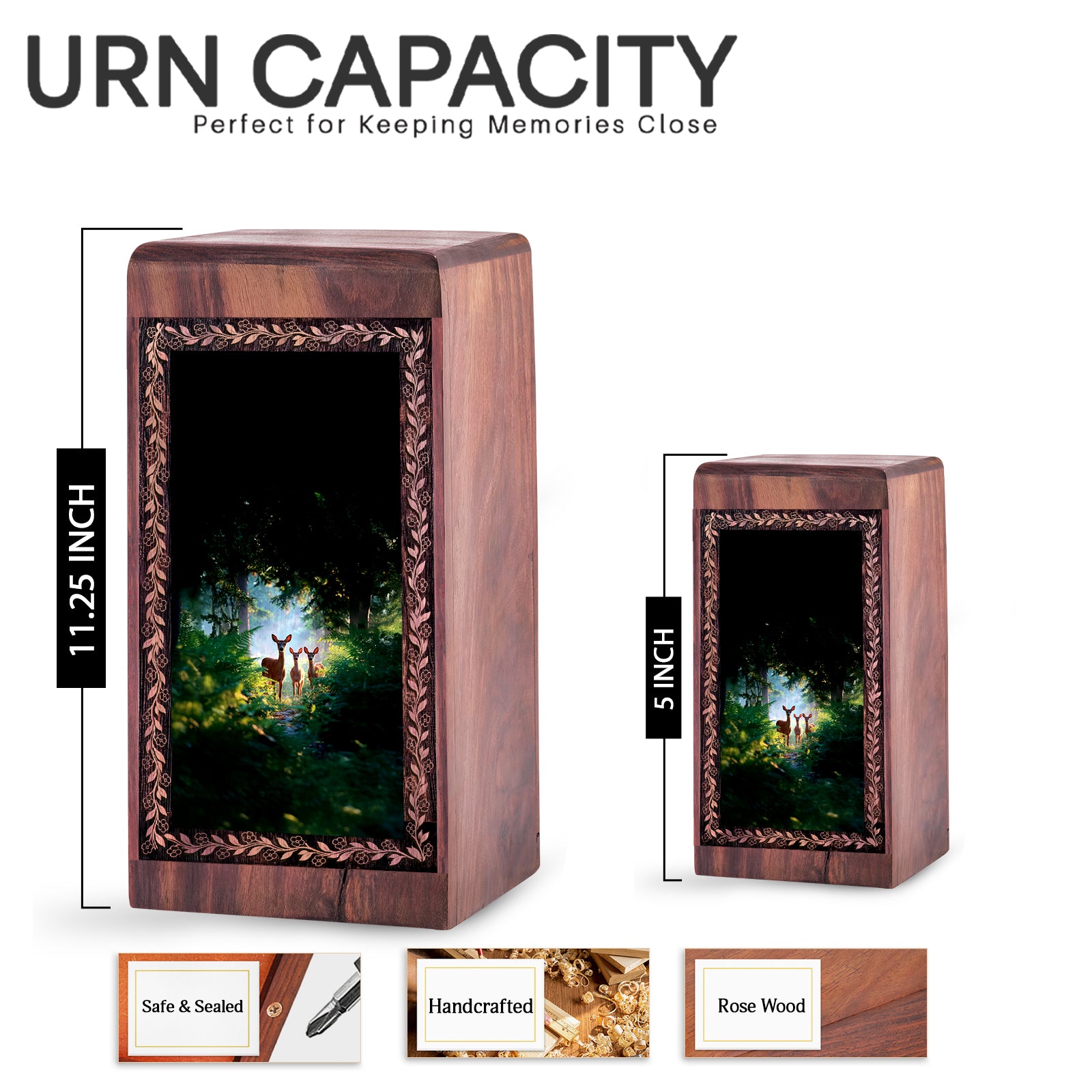 Nature Inspired Deer Woodland Urn - Scenic Forest Theme Funeral Boxes For Ashes