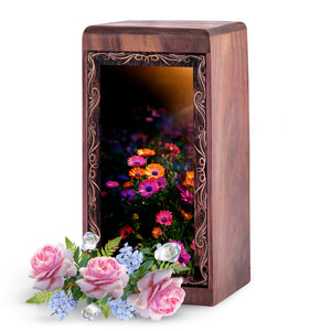Elegant Flower Cremation Urn - Floral Art Theme Handmade Wooden Urn
