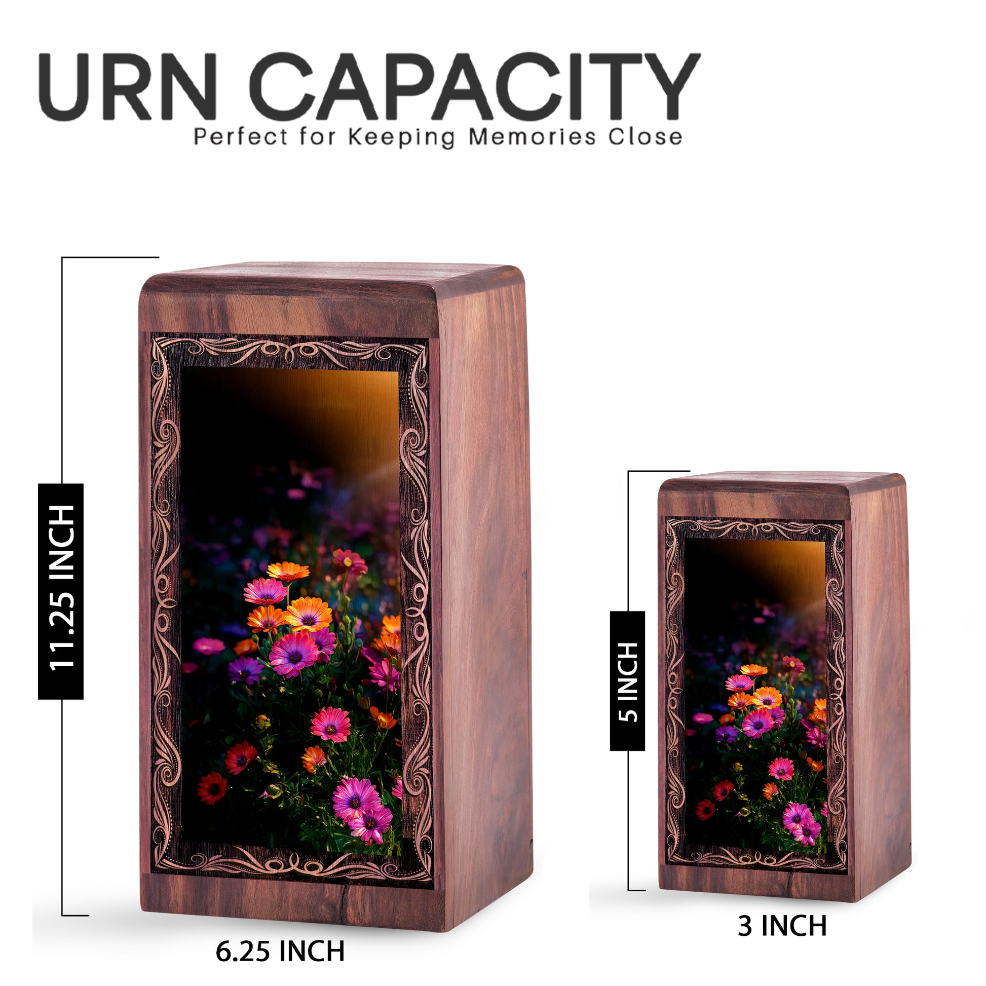 Elegant Flower Cremation Urn - Floral Art Theme Handmade Wooden Urn
