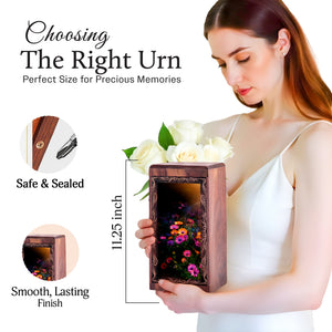 Elegant Flower Cremation Urn - Floral Art Theme Handmade Wooden Urn