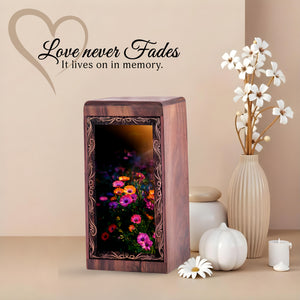 Elegant Flower Cremation Urn - Floral Art Theme Handmade Wooden Urn
