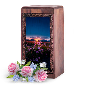 Flower Memorial Urn For Ashes - Evening Sky Floral Theme Cremation Urn For Adults