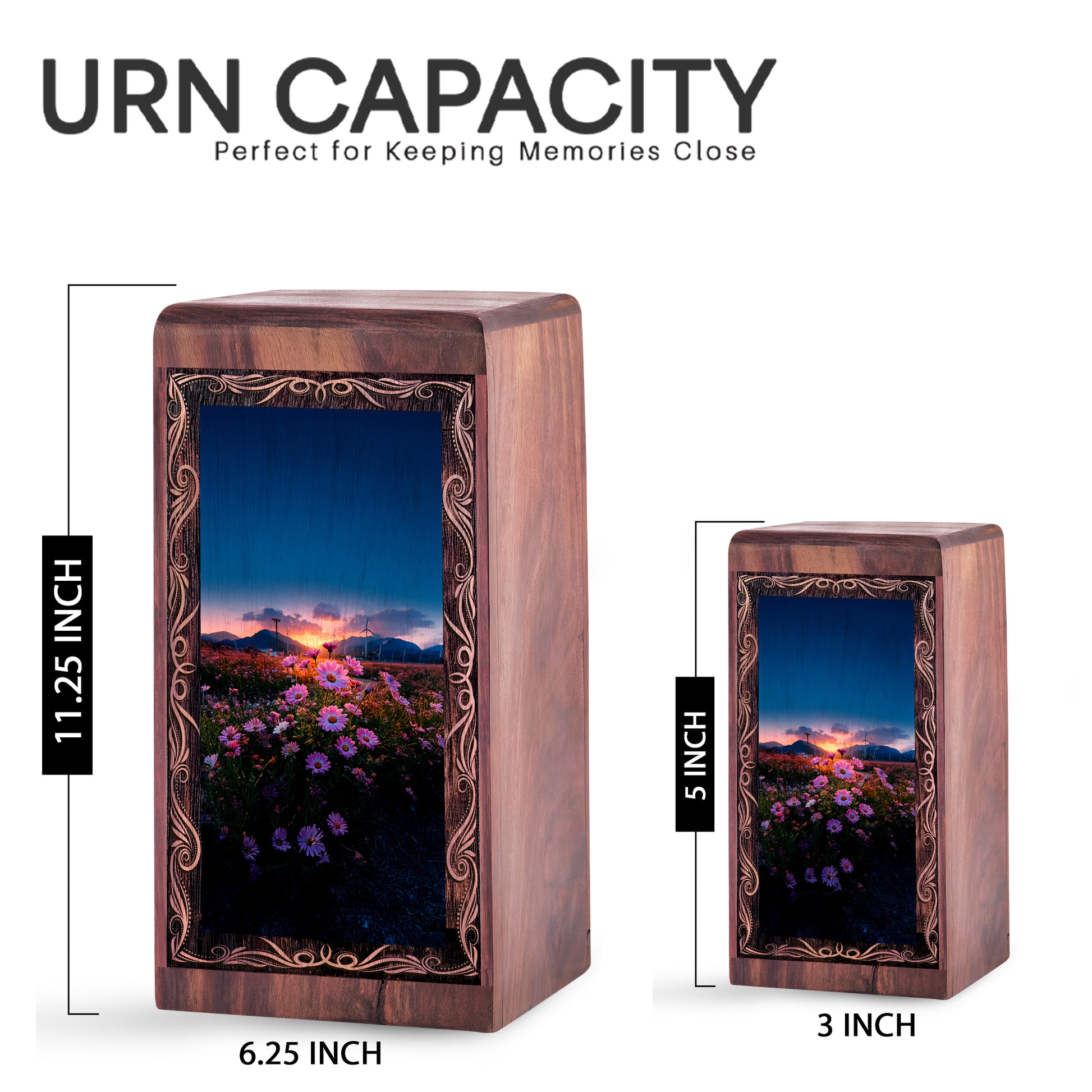 Flower Memorial Urn For Ashes - Evening Sky Floral Theme Cremation Urn For Adults