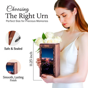 Flower Memorial Urn For Ashes - Evening Sky Floral Theme Cremation Urn For Adults