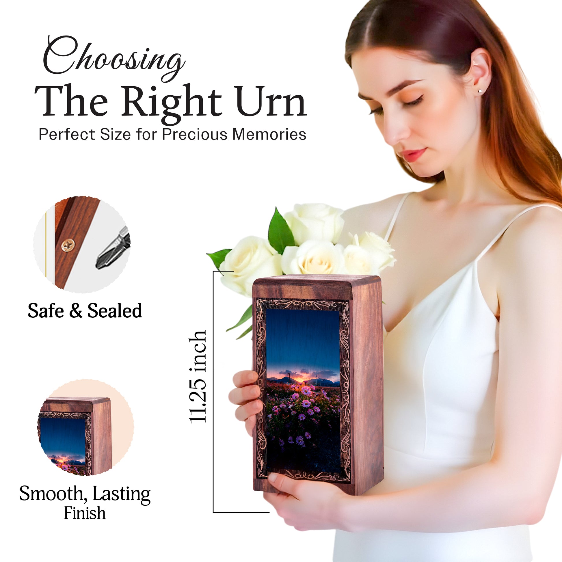 Flower Memorial Urn For Ashes - Evening Sky Floral Theme Cremation Urn For Adults