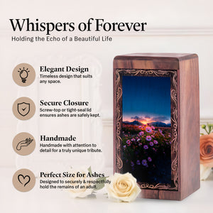Flower Memorial Urn For Ashes - Evening Sky Floral Theme Cremation Urn For Adults