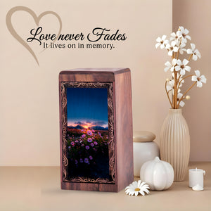 Flower Memorial Urn For Ashes - Evening Sky Floral Theme Cremation Urn For Adults