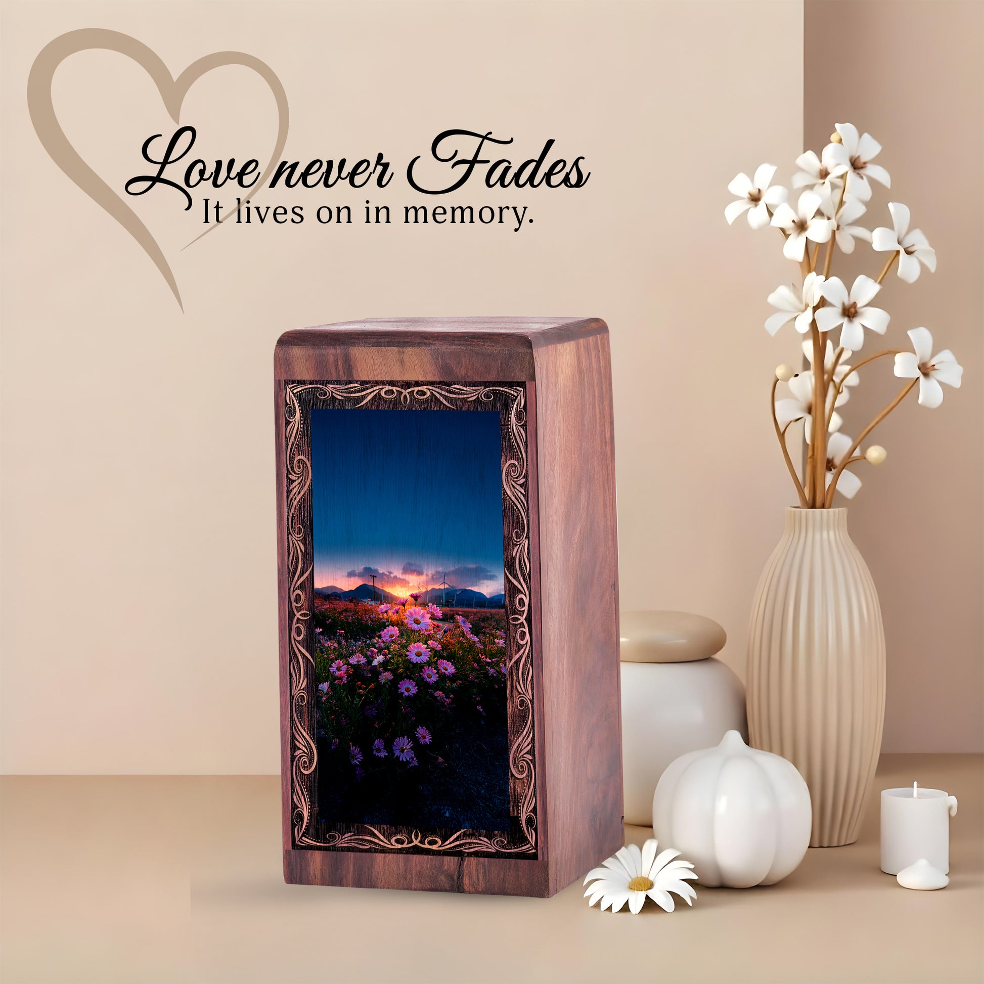 Flower Memorial Urn For Ashes - Evening Sky Floral Theme Cremation Urn For Adults