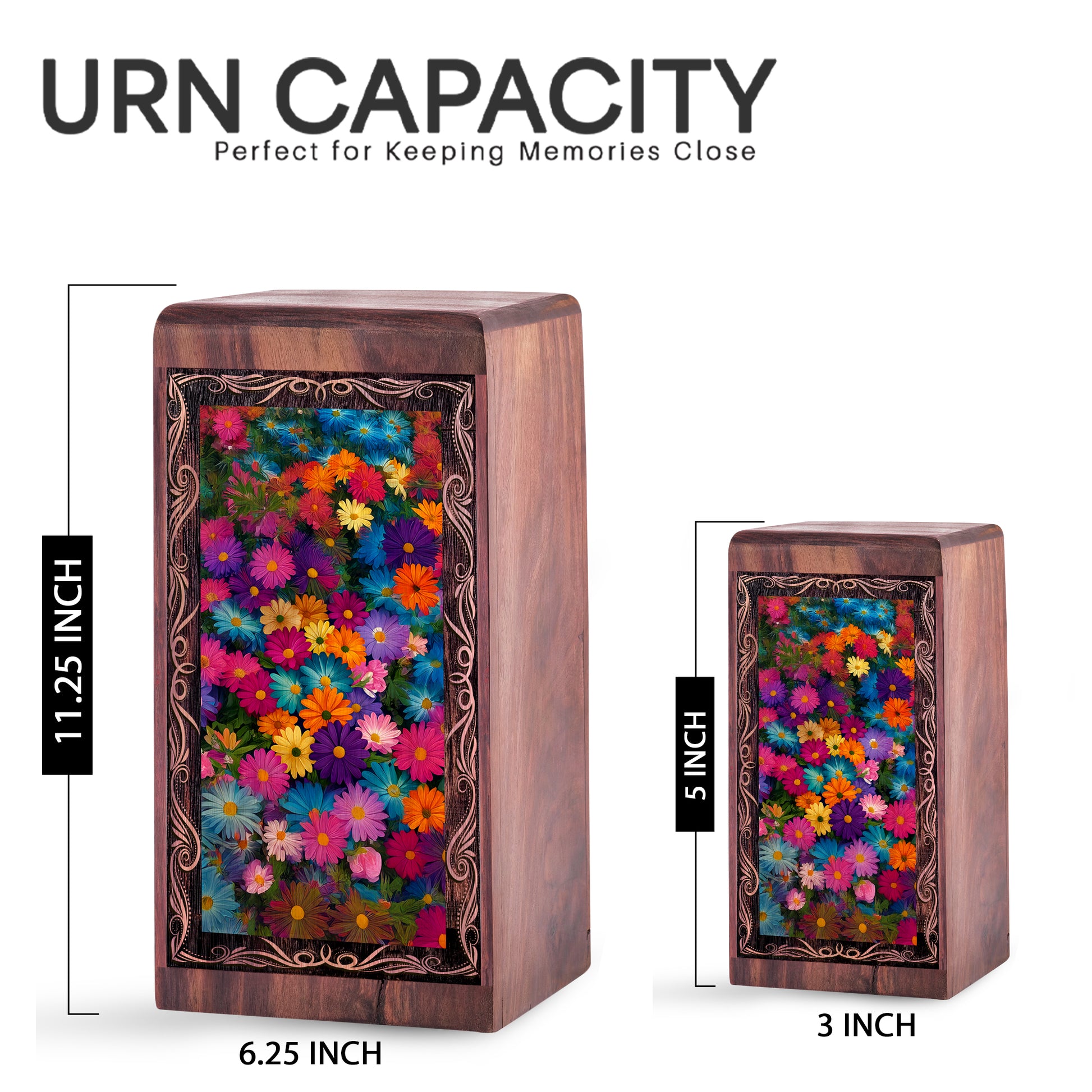 Floral Flower Garden Wood Box Urn - Blooming Colorful Theme Urn For Human Adutls