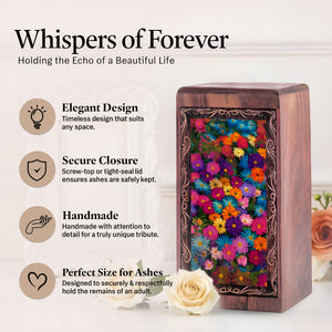 Floral Flower Garden Wood Box Urn - Blooming Colorful Theme Urn For Human Adutls