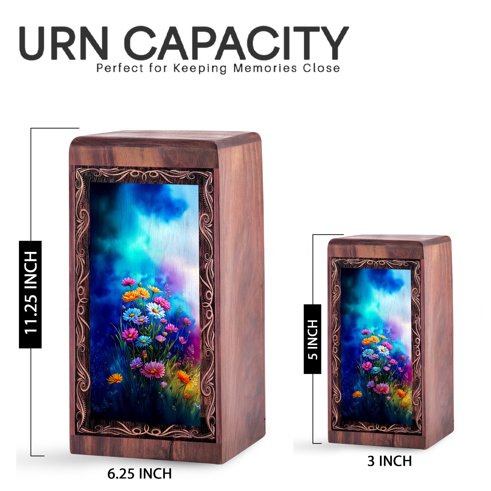 Blue Gradient Flower Furneral For Ashes - Wooden Urns For Adults Male