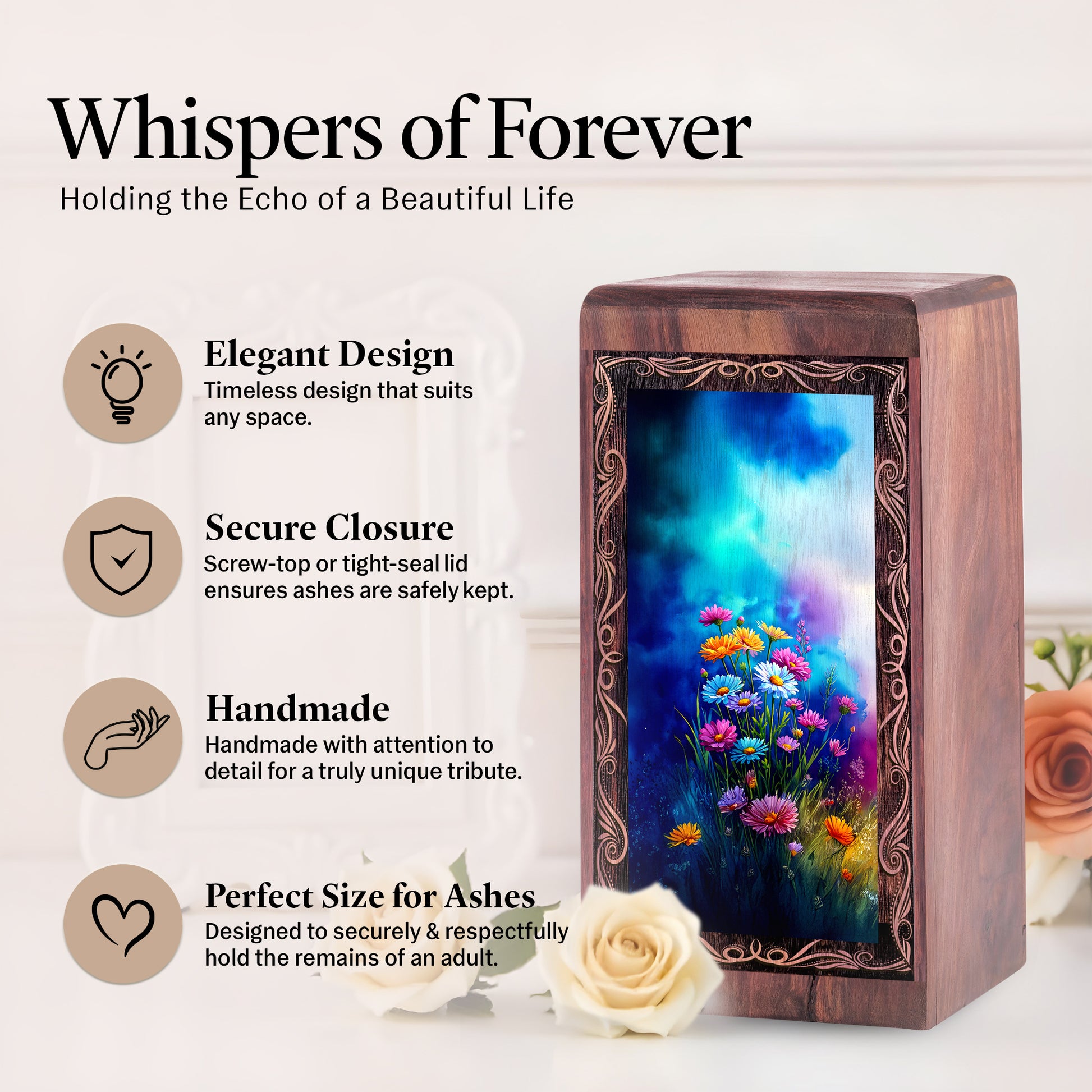 Blue Gradient Flower Furneral For Ashes - Wooden Urns For Adults Male