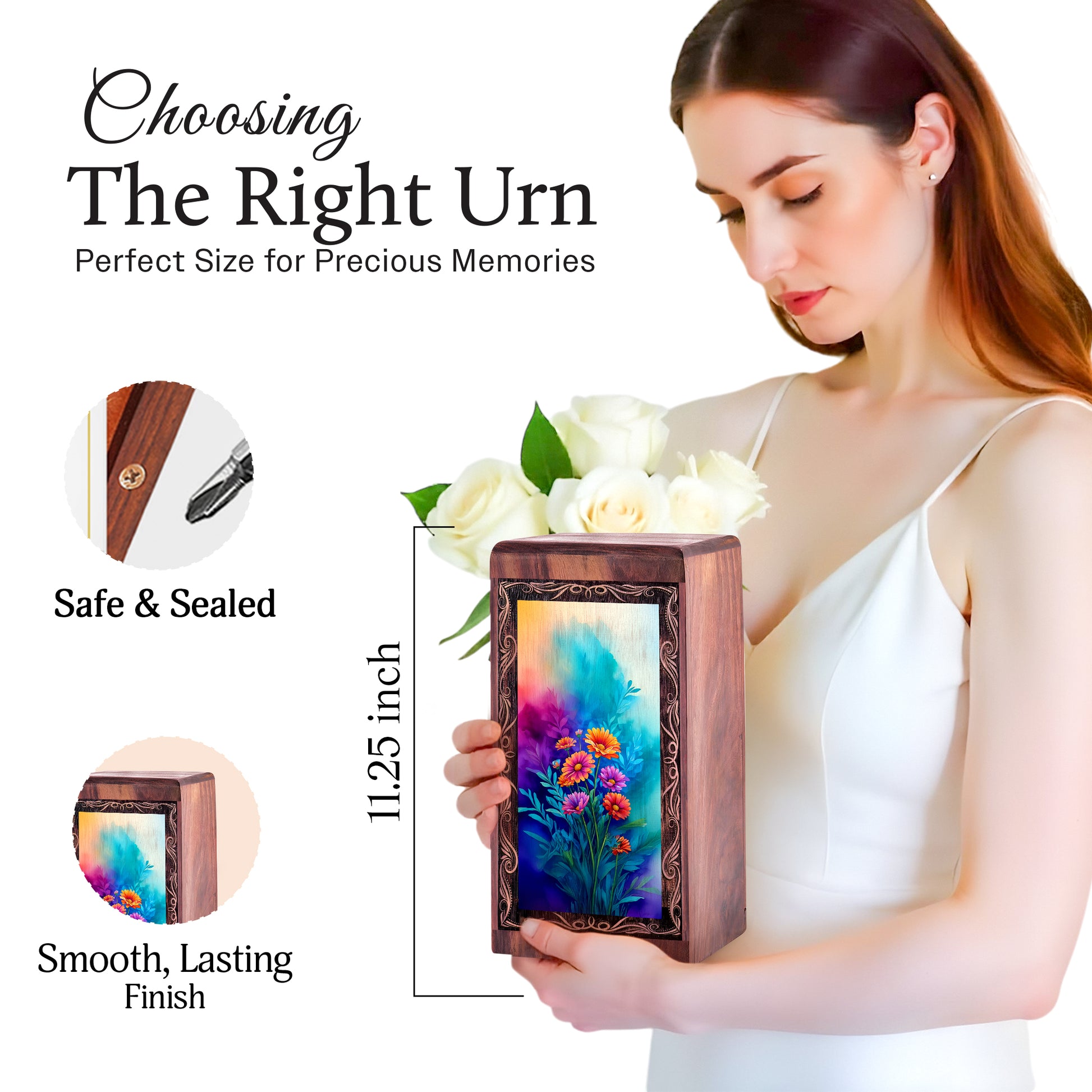 Flower Cremation Urn For Human Ashes - Rainbow Floral Theme Urn For Burial
