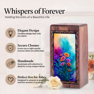 Flower Cremation Urn For Human Ashes - Rainbow Floral Theme Urn For Burial