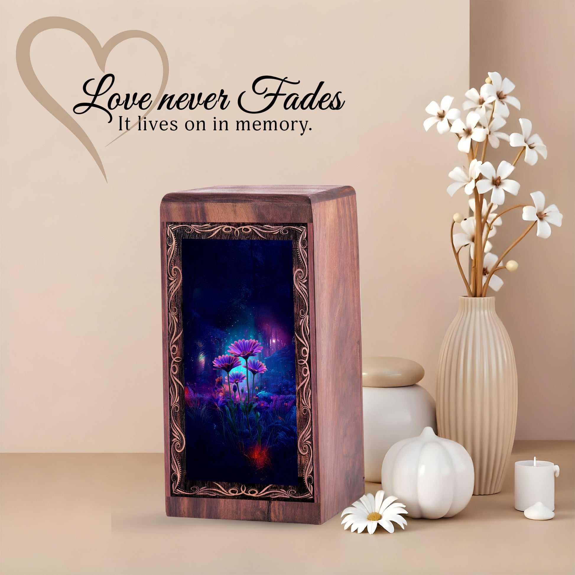 Enchanted Floral Funeral Urn - Night Bloom Theme Memorial Urn For Adult Female