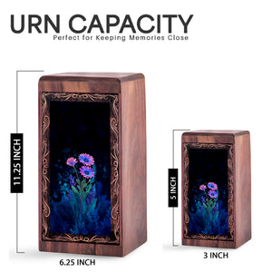 Blue Bloom Floral Cremation Urn For Ashes - Minimal Flower Theme Urn For Mom & Dad