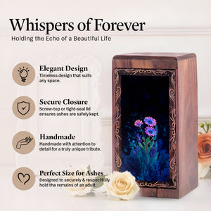 Blue Bloom Floral Cremation Urn For Ashes - Minimal Flower Theme Urn For Mom & Dad