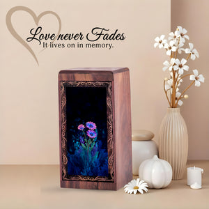 Blue Bloom Floral Cremation Urn For Ashes - Minimal Flower Theme Urn For Mom & Dad