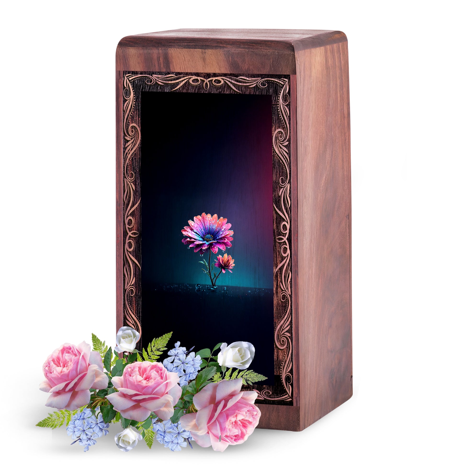 Minimal Gradient Flower Theme Funeral For Man – Wooden Keepshake For Burial