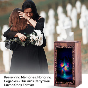 Glowing Frog Cremation Urn for Ashes - Decorative Wooden Box For Human Adults