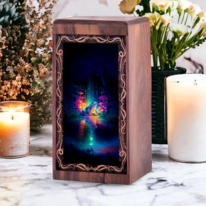 Glowing Frog Cremation Urn for Ashes - Decorative Wooden Box For Human Adults