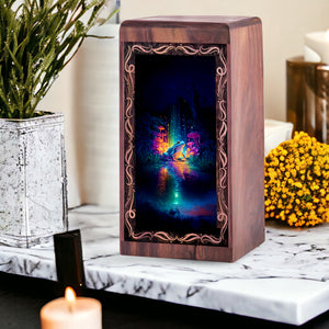 Glowing Frog Cremation Urn for Ashes - Decorative Wooden Box For Human Adults