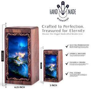 Waterfall Frog Funeral Urn For Ashes - Wooden Fantasy Nature Theme Memorial Urn Box
