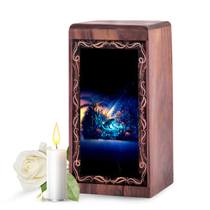 Tropical Night Theme Frog Cremation Urn Box - Wooden Box Keepsake For Human