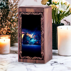 Tropical Night Theme Frog Cremation Urn Box - Wooden Box Keepsake For Human