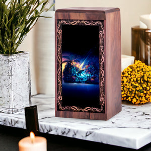 Tropical Night Theme Frog Cremation Urn Box - Wooden Box Keepsake For Human